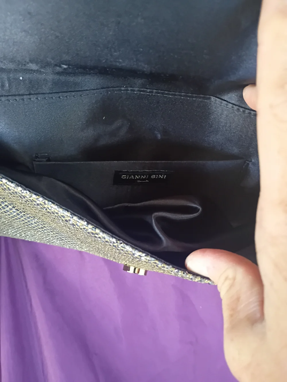 Gianni Bini Silver Glitter Envelope Clutch with Gold V Detail